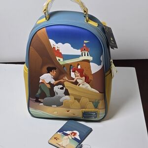 Loungefly Disney Little Mermaid Princess Ariel Mini Backpack and Card Holder Nwt
